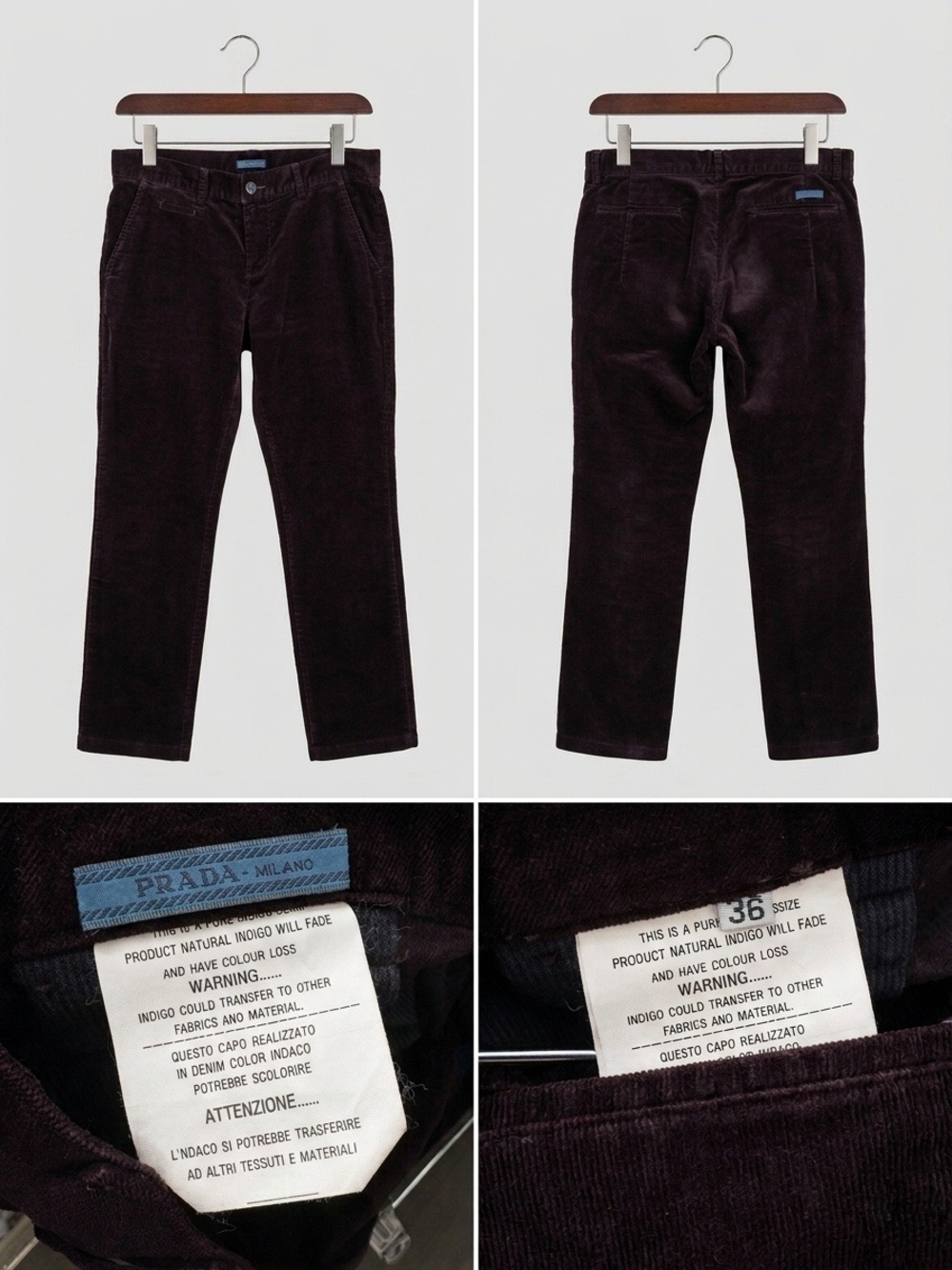 Prada Milano Vintage Archive Ultra Rare Indigo-Dyed Pinwale Corduroy Trousers - Picture 5 of 7